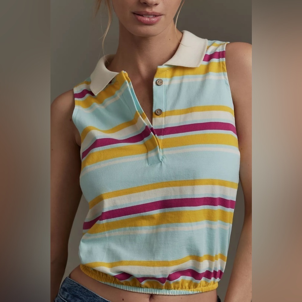 NWT Size XS - Anthropologie Collared Striped Tank (100% cotton)
